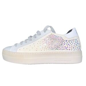 P448 36 5.5 Thea White Leather Iridescent Crystals Platform Sneakers